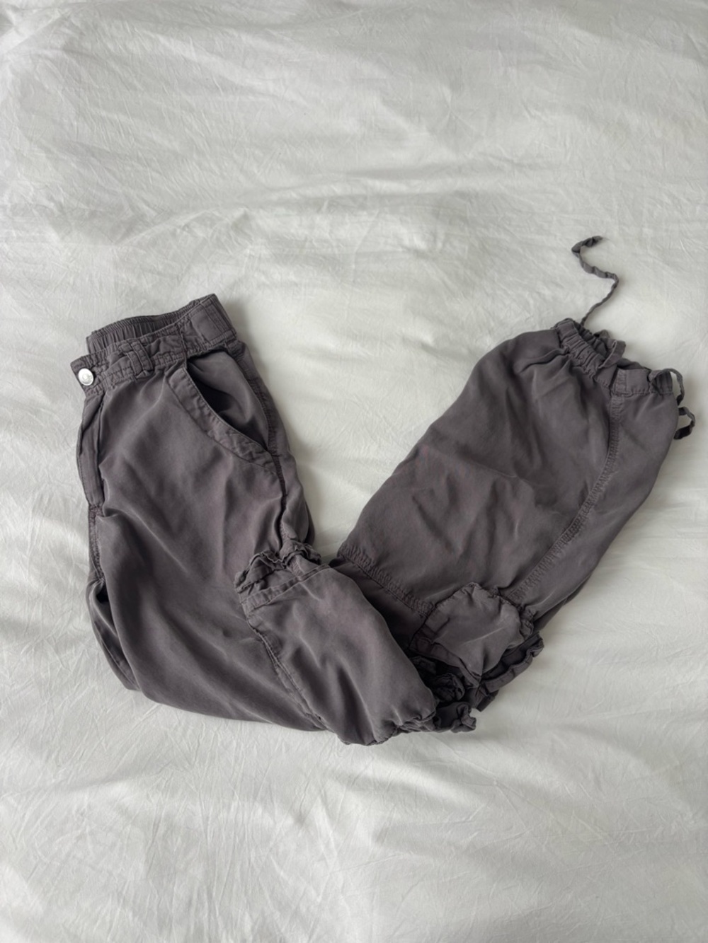 Love Tree Gray Cargo Jogger Pants Small Tencel Drawstring